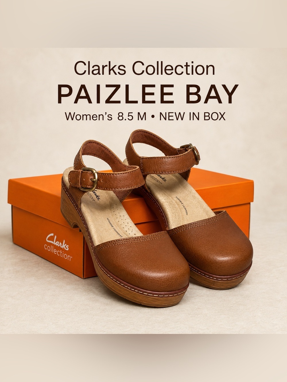 Clarks Collection
Paizlee Bay Tan Leather Wedge Sandals
Clogs Women's 8.5 M NIB